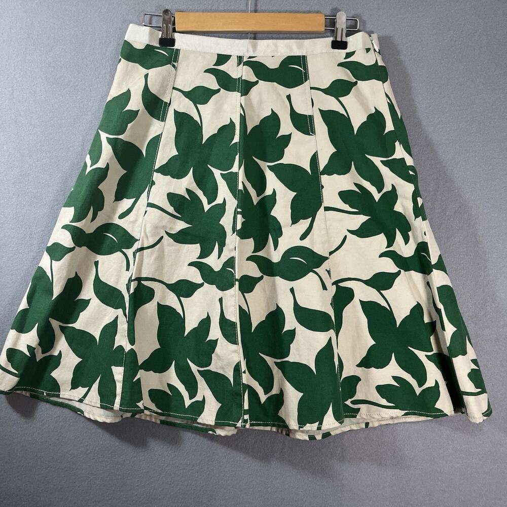 Banana Republic Womens Linen‎ Green Leaf A-Line Knee Length Flared Skirt Size 4